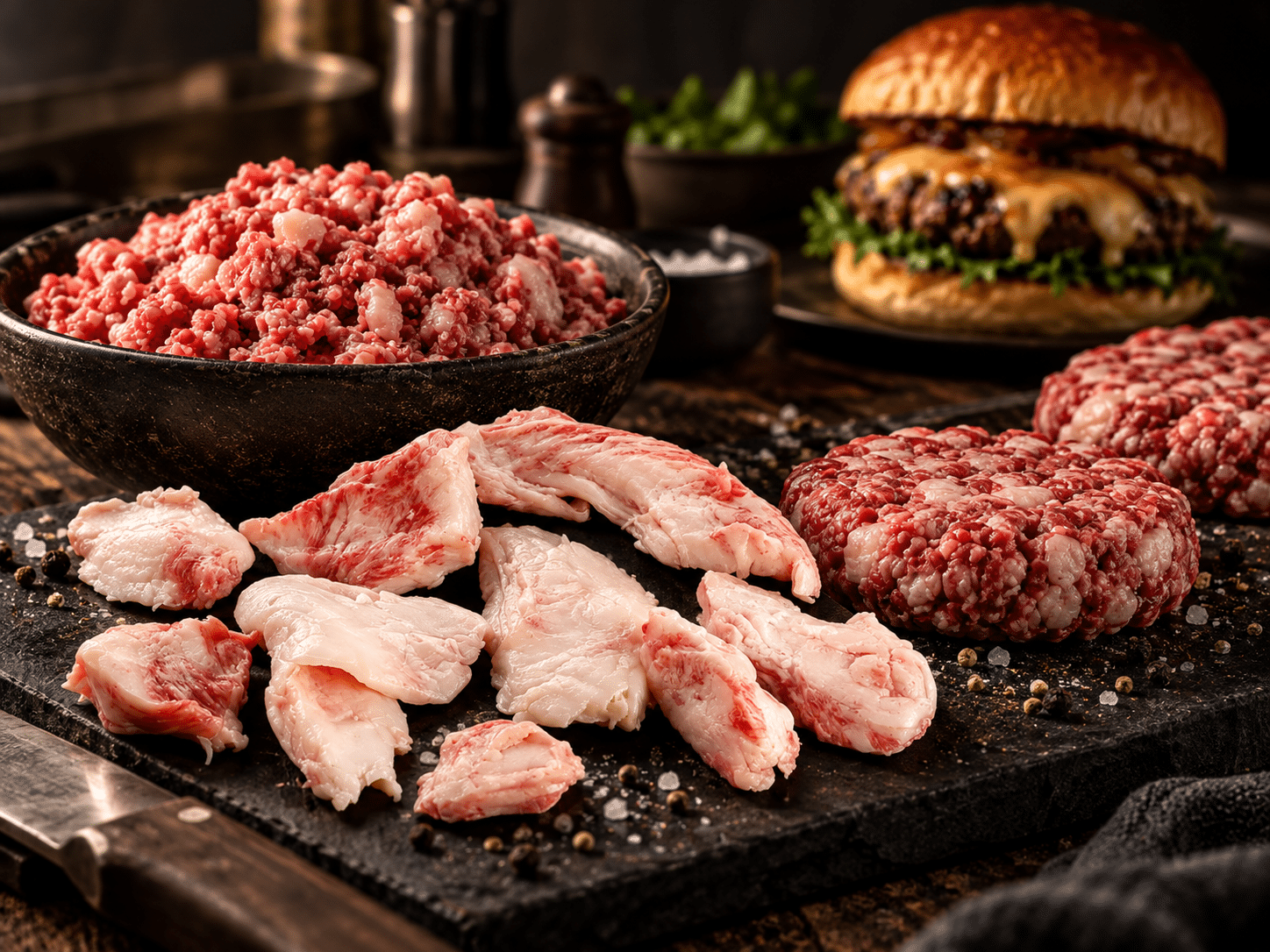 Japan Wagyu Fett mit Fleisch wolfen und Burger Patties formen